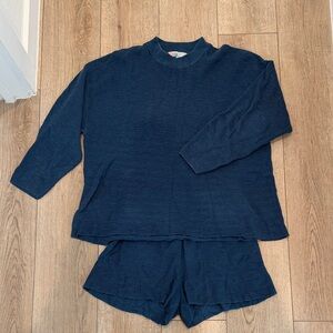 Free People Navy Sweater and Shorts Set